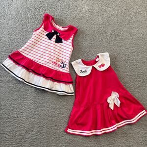 Toddler Girls 3T 4T Sleeveless Nautical Dress Pink Cotton Preppy Anchor Striped